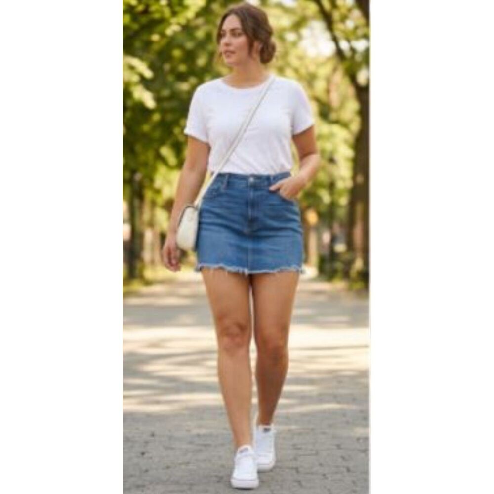 Old Navy High-Rise Secret Smooth Pockets Frayed Denim Mini Skirt - Size 16
